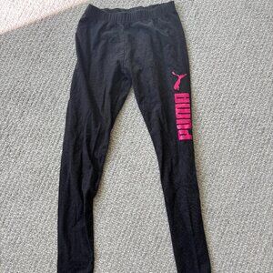 PUMA Black Leggings with Pink Graphic Logo Side Detail